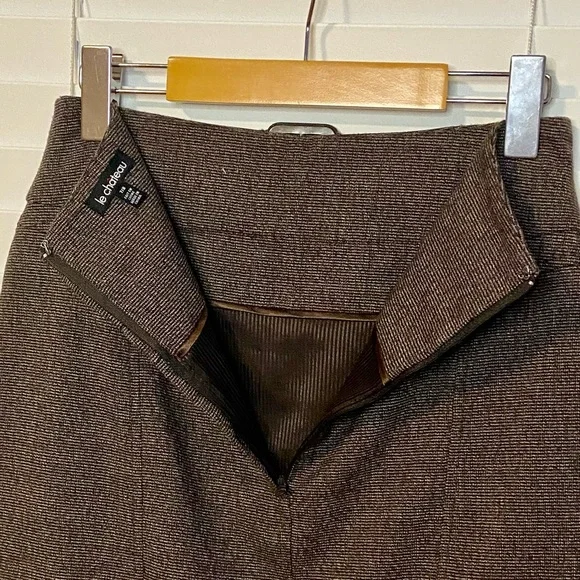 LE CHATEAU Vintage Midi Skirt Brown Leather Belt Design Lined Preppy Corpcore - Picture 5 of 13